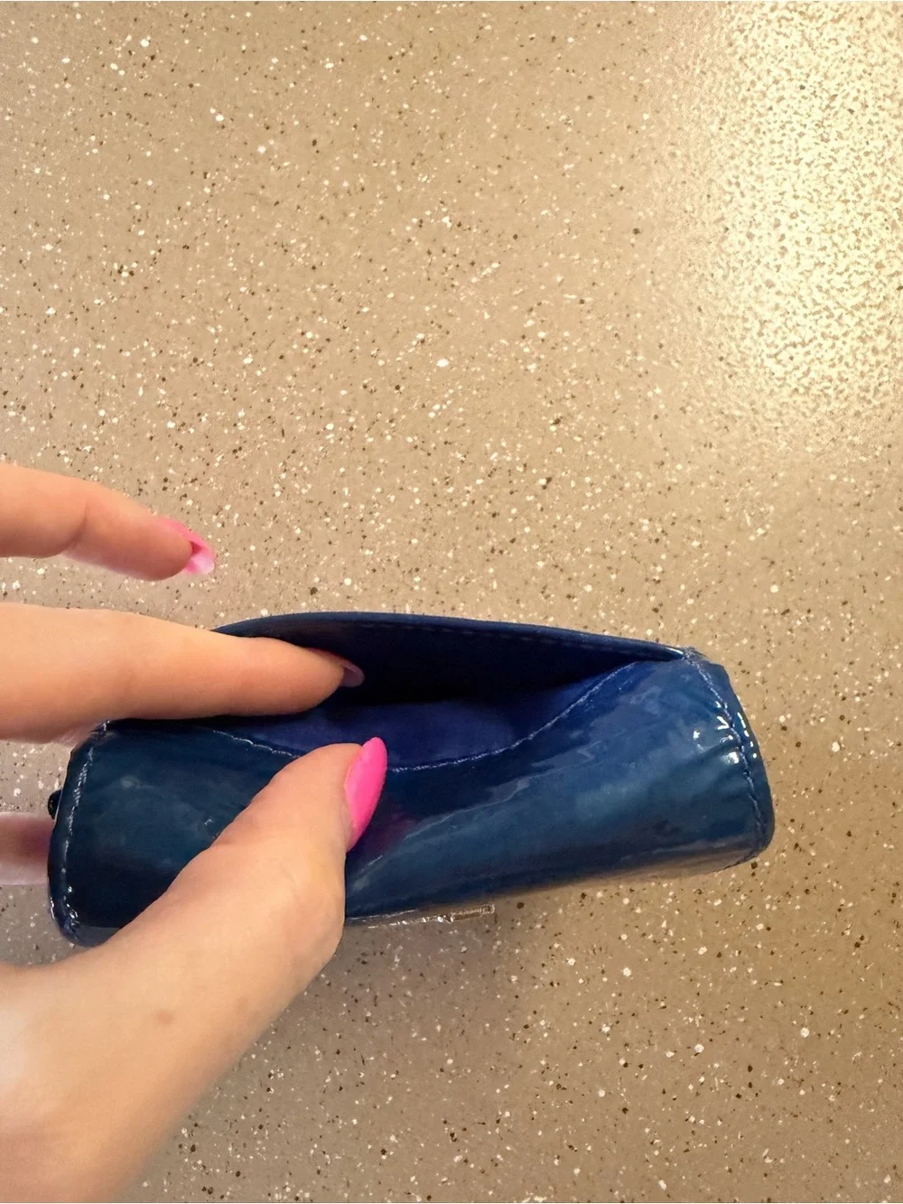 Coach Patent Leather Mini Card Wallet in Blue with Silver Horse & Carriage logo
